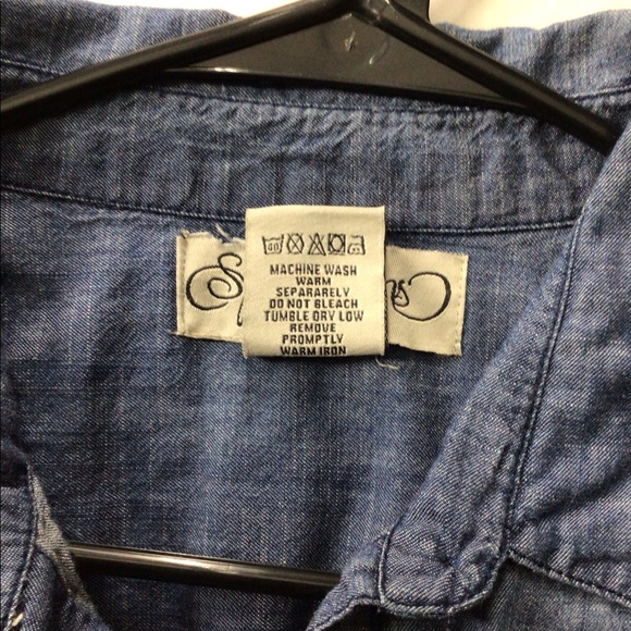 Spoon jeans blue chambray short sleeves drawstring waist jogger women jumpsuit - Picture 5 of 6